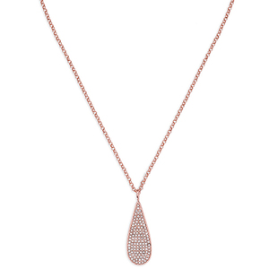 Pave Teardrop Pendant Necklace Rose Gold