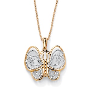 PalmBeach Jewelry 18k Gold-Plated Two-Tone Filigree Butterfly Charm Pendant and Rollo-Link Chain 18&quot;