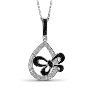 JewelonFire Black Diamond Accent Sterling Silver Tear Drop Pendant