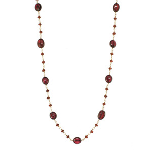 Genuine Faceted Garnet Rondelle & Flat Oval Wrapped Chain Gold Over Sterling Silver, 18&quot; Necklace