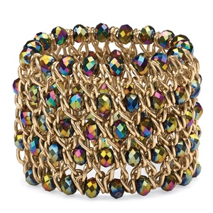 PalmBeach Jewelry Round Mystic Crystal Curb-Link Chain Stretch Bracelet in Gold Tone 8&quot;