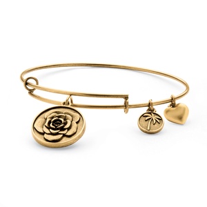 PalmBeach Jewelry Rose Charm Bangle Bracelet in Antique Gold Tone