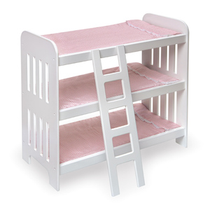 Badger Basket Triple Doll Bunk Bed with Ladder and Pink Gingham Mats