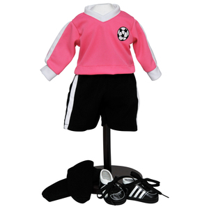 The Queen's Treasures Complete 18 Inch 6pc Doll Soccer Outfit, Black Shorts, Pink Jersey Shirt, Black Socks, Soccer Shoes
