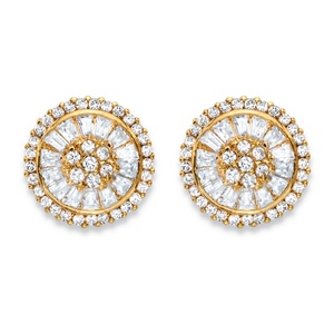 PalmBeach Jewelry 3.11 TCW Round and Baguette-Cut White Cubic Zirconia Cluster Halo Stud Earrings 14k Gold-Plated