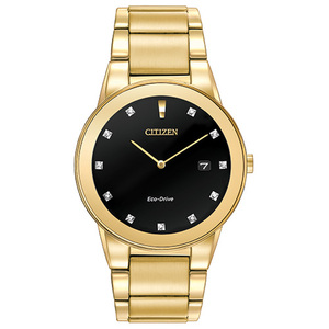 Mens Axiom Eco-Drive Gold SSteel Watch 11 Diamond Markers
