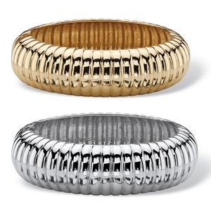 PalmBeach Jewelry Shrimp-Style Two-Piece Bangle Bracelet Set in Gold Tone and Silvertone
