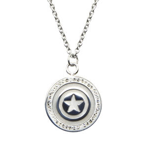 Marvel Women's Stainless Steel Captain America Gem Pendant, 18"