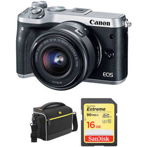 EOS M6 Mirrorless Digital Camera with 15-45mm Lens and Accessories Kit (Silver)