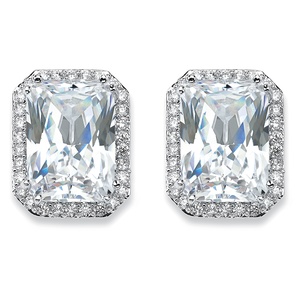 PalmBeach Jewelry 17.50 TCW Emerald-Cut Cubic Zirconia Halo Stud Earrings in Silvertone