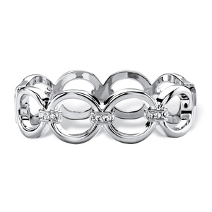 PalmBeach Jewelry Round White Crystal Circle Link Hinged Closure Bangle Bracelet Silvertone 7.5&quot;