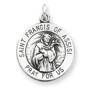 Sterling Silver Antiqued Saint Francis of Assisi Pendant - 5/8&quot; Dia.