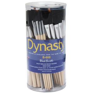 Dynasty B-600 Cylinder Black Bristle Short Wood Handle Paint Brush Set, Assorted Size, Natural, Set of 60