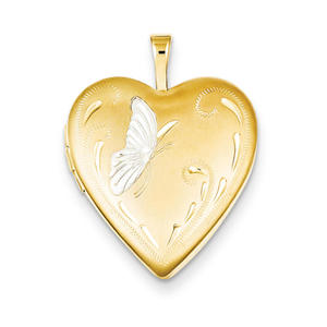 14k Gold Filled Two-color 2-Frame Butterfly Heart Locket