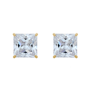 14K Yellow Gold 8mm Princess Cut Cubic Zirconia Stud Earrings