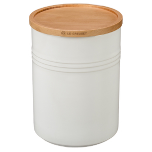 22oz Stoneware Storage Canister w/ Wood Lid White