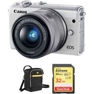 EOS M100 Mirrorless Digital Camera with 15-45mm Lens and Accessories Kit (White)