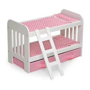 Badger Basket Doll Bunk Bed with Ladder and Two Storage Baskets - Pink/Polka Dot