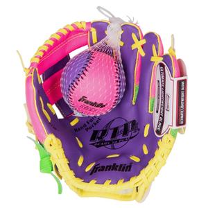 Franklin Sports 9.5&quot; Teeball Recreational Glove Purple/Lime/Yellow Left Handed Thrower with Ball