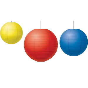 Teacher Created Resources Red, Yellow & Blue Paper Lanterns, 3 per Set, 3 Sets