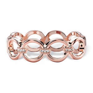 PalmBeach Jewelry Round White Crystal Circle Link Hinged Closure Bangle Bracelet Rose Gold-Plated 7.5&quot;