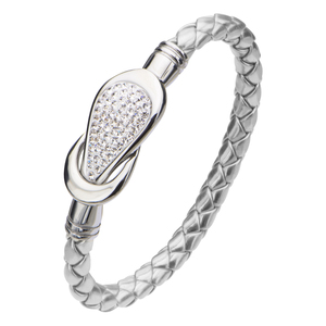 Inox Jewelry Women's Silver Italian Leather Bracelet with Preciosa Crystals, 7.25&quot;