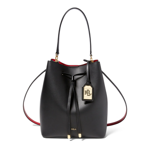 Debby Drawstring Leather Tote Black