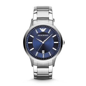 Mens Classic Silver-Tone Watch Navy Dial