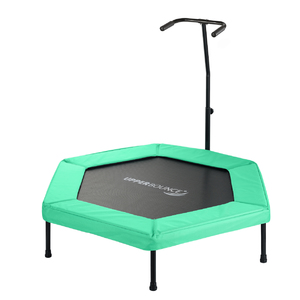 Upper Bounce  50&#8221; Hexagonal Fitness Mini-Trampoline &#8211; T-Shaped Adjustable Hand Rail &#8211; Bungee Cord Suspension - Yellow