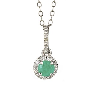 Ladies Sterling Silver Genuine Emerald and Diamond Accent Pendant