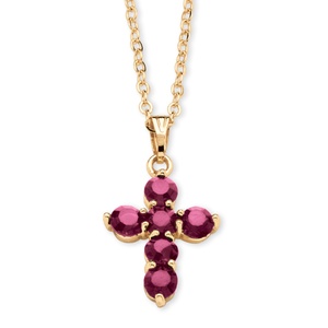 Birthstone Cross Pendant Necklace in Yellow Gold Tone