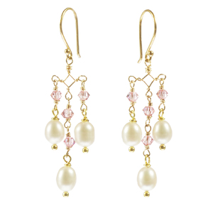 White Pearl Chandelier Earrings With Swarovski Elements and Gold Plated Sterling Silver