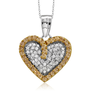 1/2 Cttw. Heart Cluster Silver Brown and White Diamond Pendant