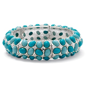 PalmBeach Jewelry Oval-Shape Simulated Turquoise Silvertone Stretch Bracelet 9"