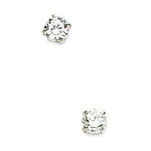 14k White Gold 3mm Round Basket Cubic Zirconia Screwback Earrings