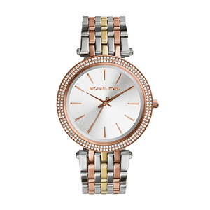 Ladies Darci Tri-Tone Crystal Stone Stainless Steel Watch Silver Dial