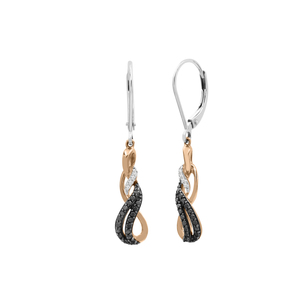 10K Pink Gold 1/4Cttw Bl/White W Pink Gold Swirl Earrings