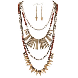 PalmBeach Jewelry Round Lucite and Multi-Charm Vintage-Inspired 2-Piece Necklace and Earrings Set in Antique Gold Tone Adjustable 20&quot;-22.5&quot;