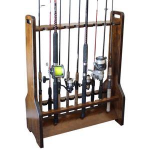 Double Sided 16 Fishing Rod Storage Rack - Dark  Stain