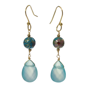 Lita Gold Filled Sea Blue Chalcedony and Cloisonne Earring