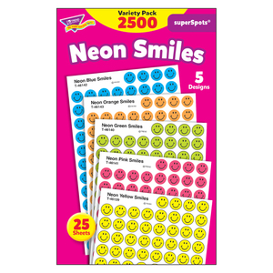 Trend Neon Smiles superSpots&#174; Stickers Variety Pack, 2500 per Pack, 3 Packs