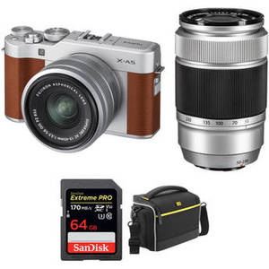 X-A5 Mirrorless Digital Camera with 15-45mm and 50-230mm Lenses Accessory Kit (Brown)