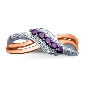 10K Pink Gold 1/5 Ctw 5 Stone Wave Bypass Ring