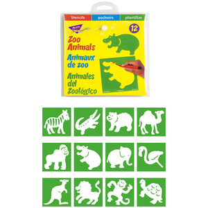 Trend Zoo Animals Stencils - 12 designs per pack, 6 packs total
