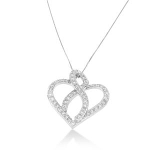 14k White Gold 1ct TDW Round Diamond Heart Ribbon Pendant Necklace (H-I, I1-I2)