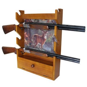 Deer 4 Gun Wall Rack w/Storage - Dark
