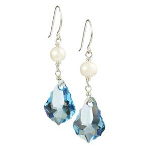 Lita Swarovki Elements Aqua Drops with Pearl Accents  Earrings