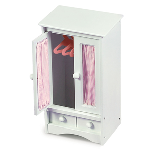 Badger Basket Doll Armoire with Three Hangers - White/Pink