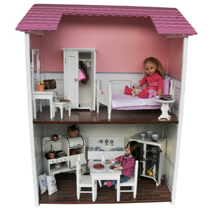 The Queen's Treasures Two Story Wooden Fold & Store Doll Town House For 18 Inch Dolls, Furniture & Accessories