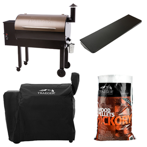 Bronze Texas Elite 34 Grill w/ Hardwood Pellets Grill Cover & Front Shelf